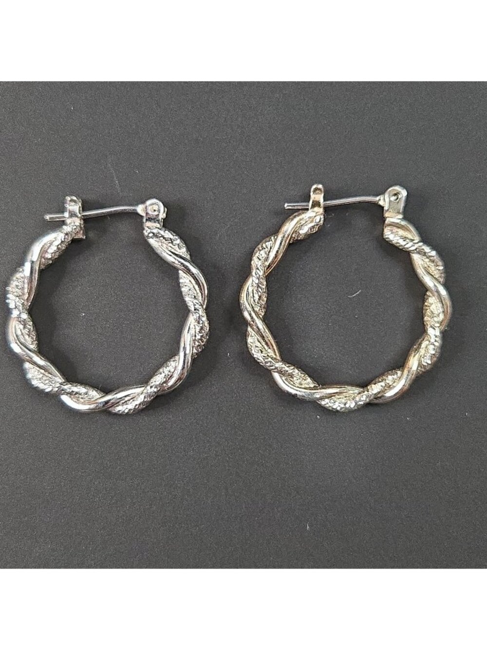 Silver Tone Rope Design Hoop Earrings